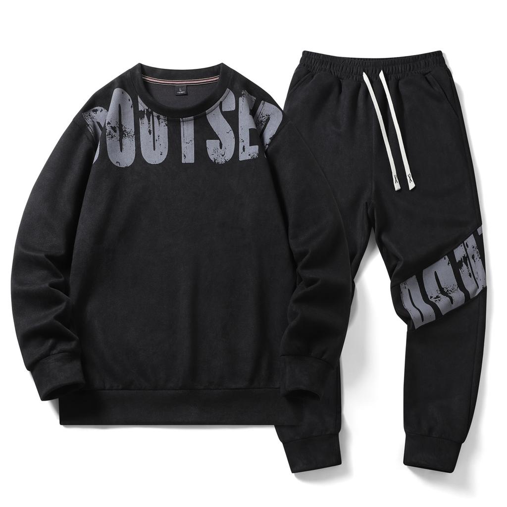 Спортивный костюм для отдыха, мужской весенне-осенний свитер с круглым вырезом, свободный комплект из двух предметов