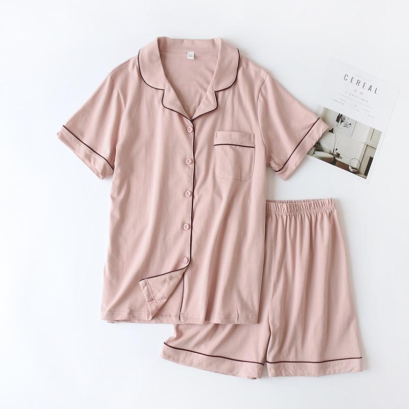 Summer 2025 New Cotton Couple Pajamas Suit Female Short-sleeved Shorts Pajamas Thin Home Service Suit Pyjamas Women Pink