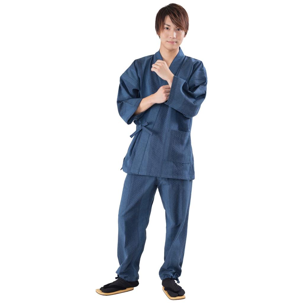 Samue Enshu Dyed Dobby Sashiko LL A Stylish Samue Woven with a Stylish Pattern Navy [Ai Indigo] (LL, Blue)