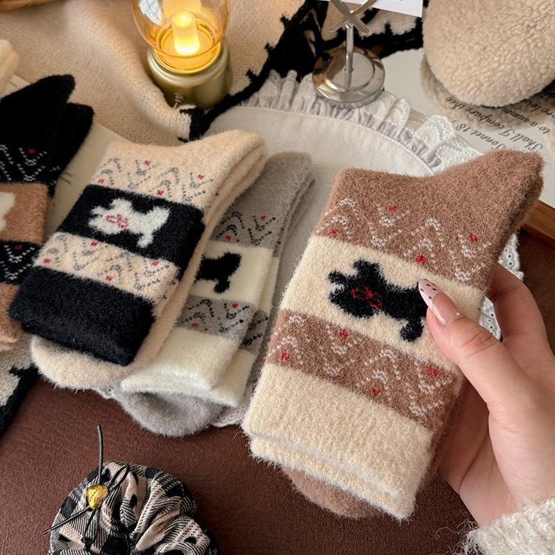 Носки из австралийского флиса Fair Isle для зимних женщин, утолщенные носки до середины икры, удобные и повседневные флисовые носки с обувью Birken