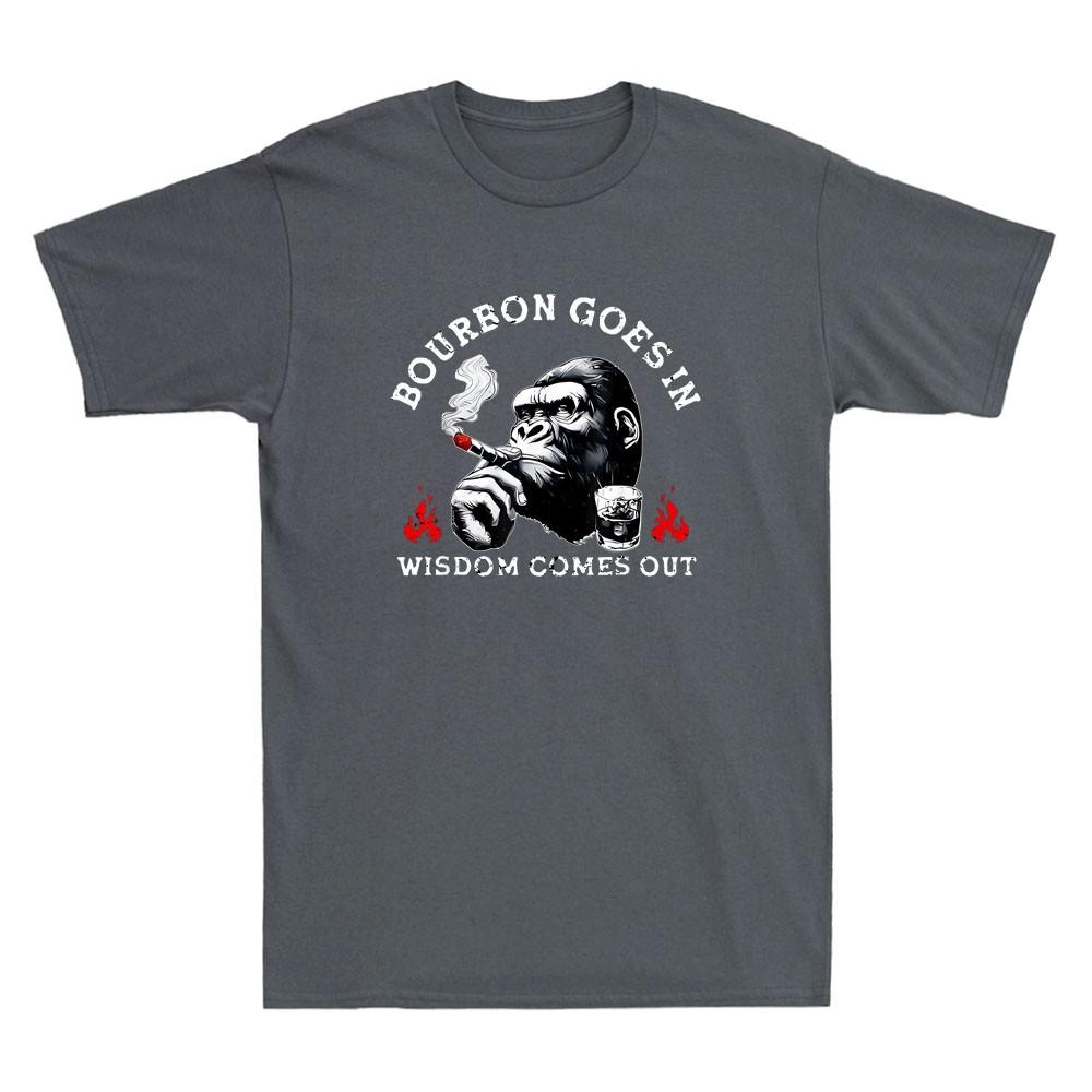 Bourbon Goes In Wisdom Comes Out Funny Monkey Meme Whiskey Lovers Unisexs Tshirt