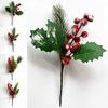 1PC Christmas Floral Decor Artificial Flower Decoration Red Berry And Pine Cone Holly Branches
