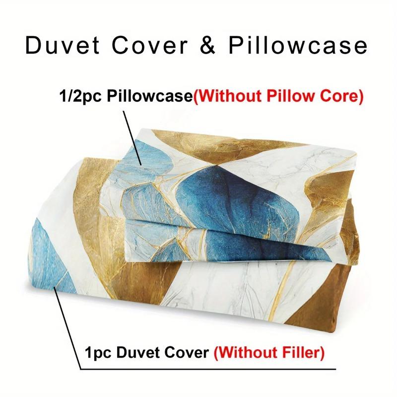 Leaf Theme Duvet Cover Set 2/3pcs, Soft Comfortable Breathable, Botanical Print Bedding Set, Golden Leaf Print Duvet Cover Set