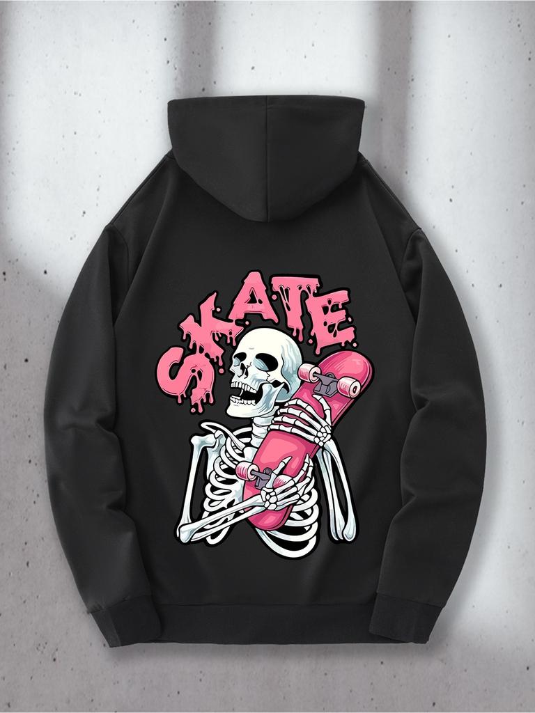 Men'S Hoodie - Pullover Sweatshirt with Front And Back Print Designs, Kangaroo Pocket Casual Street Style for Skateboarding, Trend
