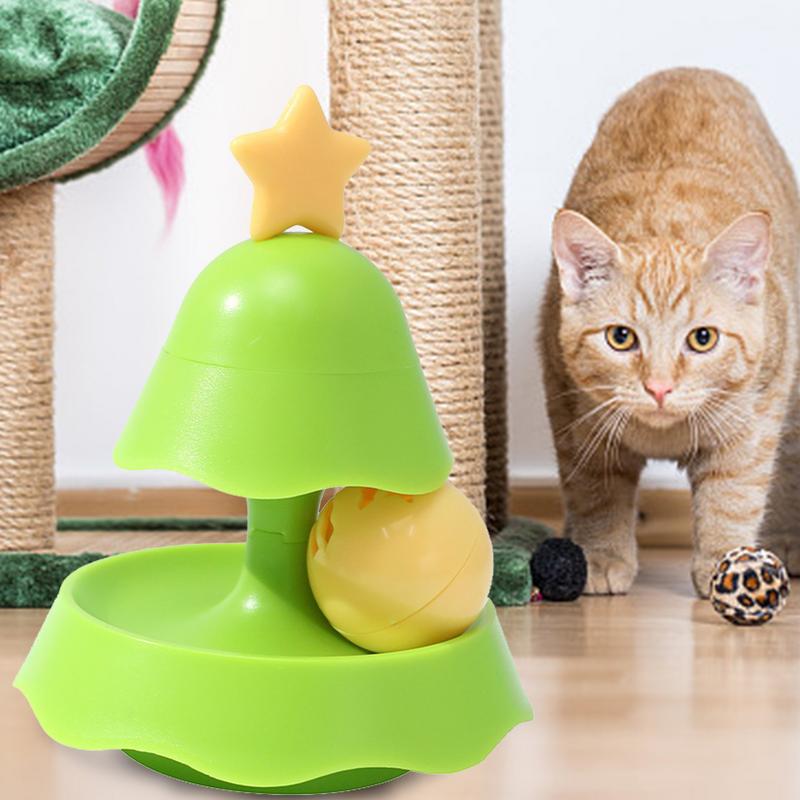 Cat Tower Roller Toy Christmas Tree Turntable Roller Balls 2 Layers Interactive Cat Roller Toys With Catnip And Teaser Toys For
