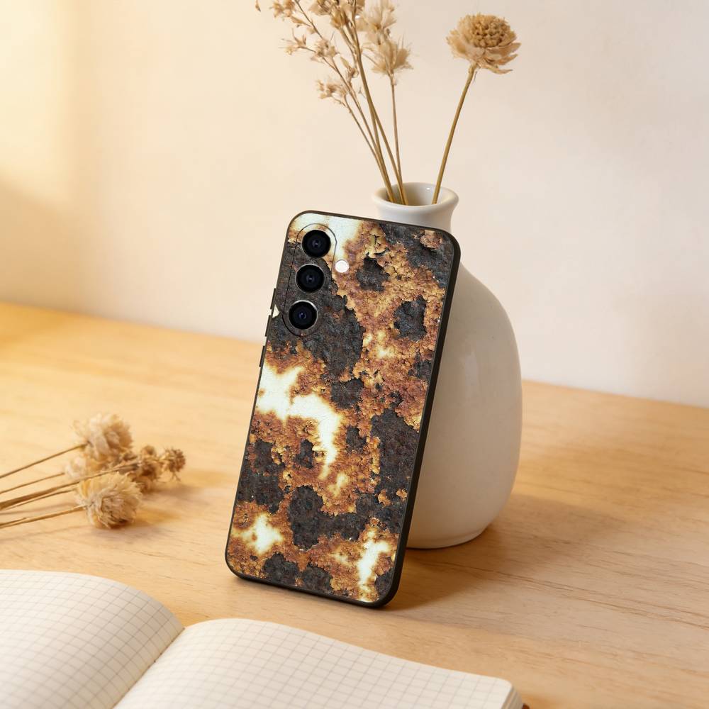 Retro Rust Design Phone Case Black Silicone Soft For Samsung Galaxy A73,A72,A71,A70,A53,A52,A51