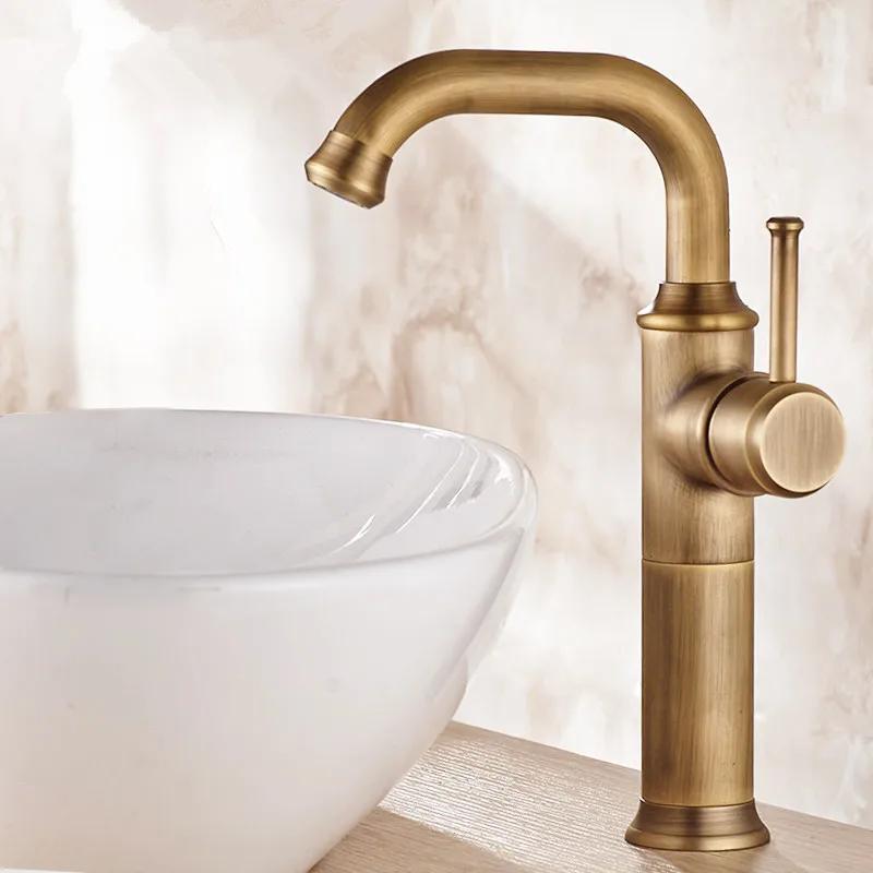 Antique Brass Bathroom Faucet - Single Handle Vintage Basin Mixer, Hot/Cold Torneiras 58800