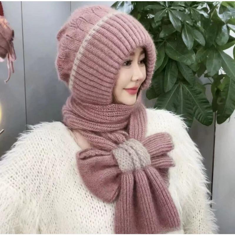 New Winter Knitted Snow Hat Riding Warm Mother Fashion Ear Protection Headgear Women's Hat Scarf Integrated Hat
