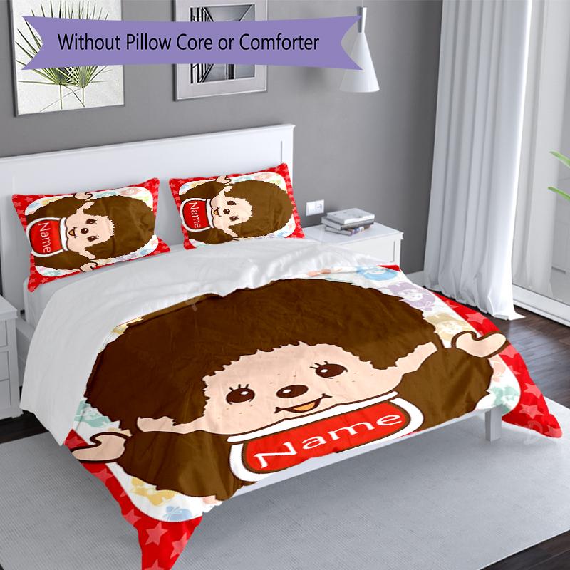3pcs Custom Name Monchich Set,Includes 1 Duvet Cover and 2 Pillowcases,All-season Bedroom Decor