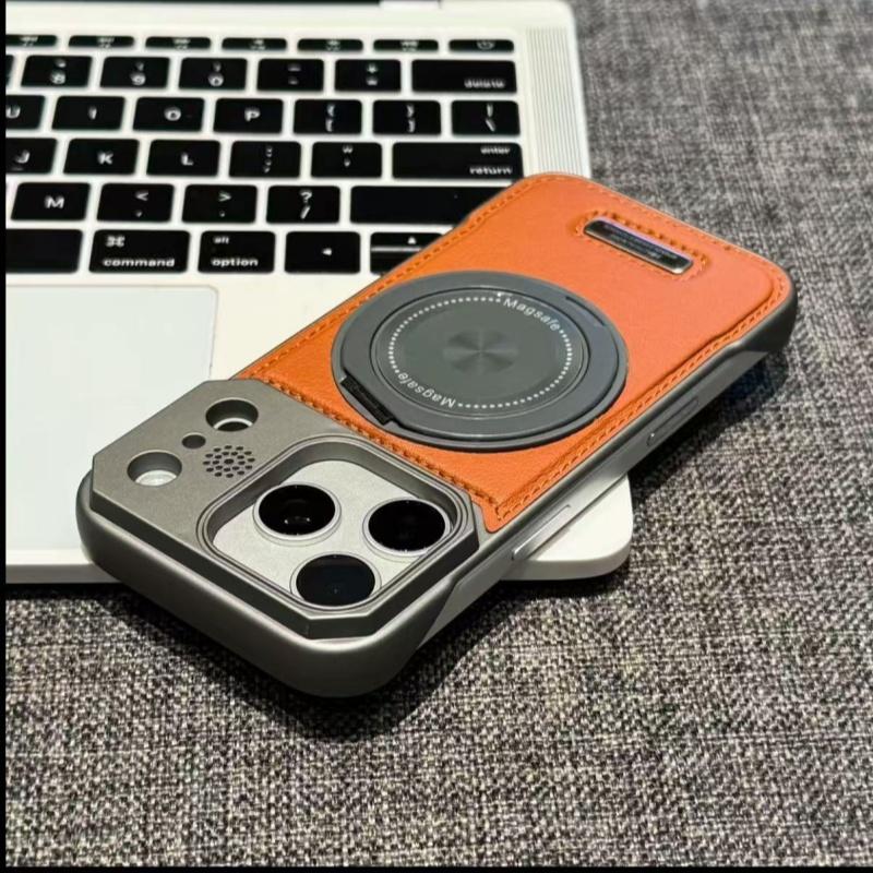 Роскошный Магнитный Кожаный Ароматерапевтический Чехол для iPhone 12 13 14 15 16 17 Pro Max Поворотная Подставка Беспроводная Зарядка Безрамочная Крышка