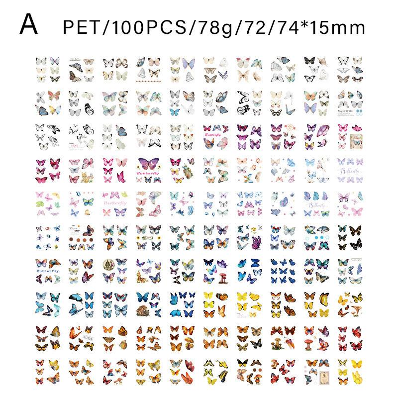 100Sheets/pack Vintage Stickers Waterproof PET Material Children Stationery Sketchbook Diary Scrapbook Supplies for Kids