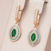 Bohemian Gold Color Rhombus Drop Earrings for Women Ethnic Green Zircon Long Earrings Jewelry Gifts