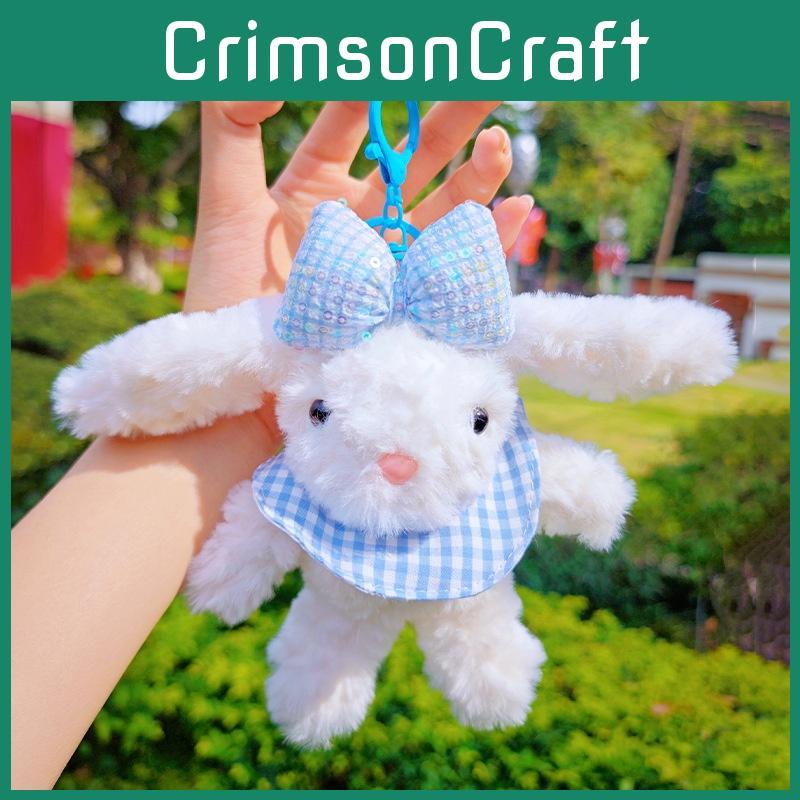 Cute Bow Sequin Plaid Scarf Rabbit Cartoon Plush Toy Bag Pendant Gift For