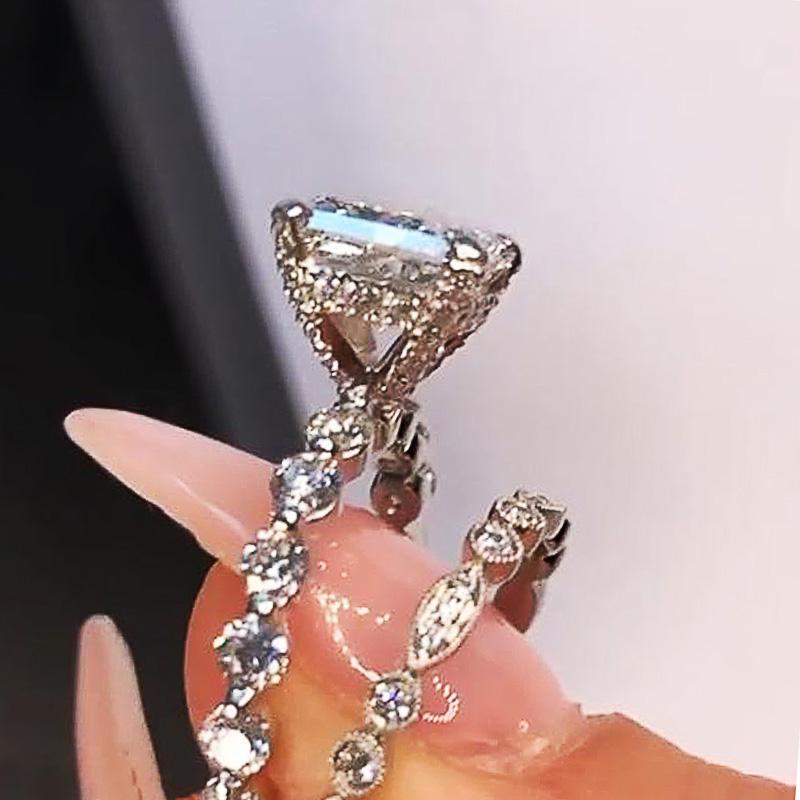 Huitan Creative Wedding Sets Rings Women Fashion Double Stackable Design Brilliant Square White Cubic Zirconia Ring Jewelry