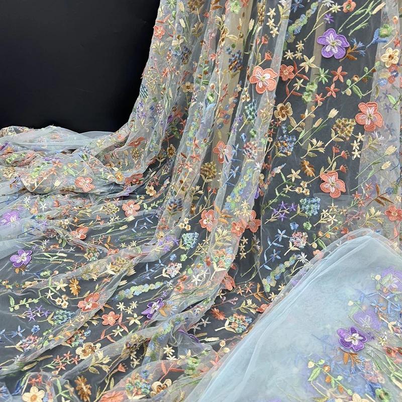 1 Yard 3D Flower Lace Tulle Fabric Delicate Embroidery Lace Fabric For Diy Sewing Wedding Dress Party Background Decor