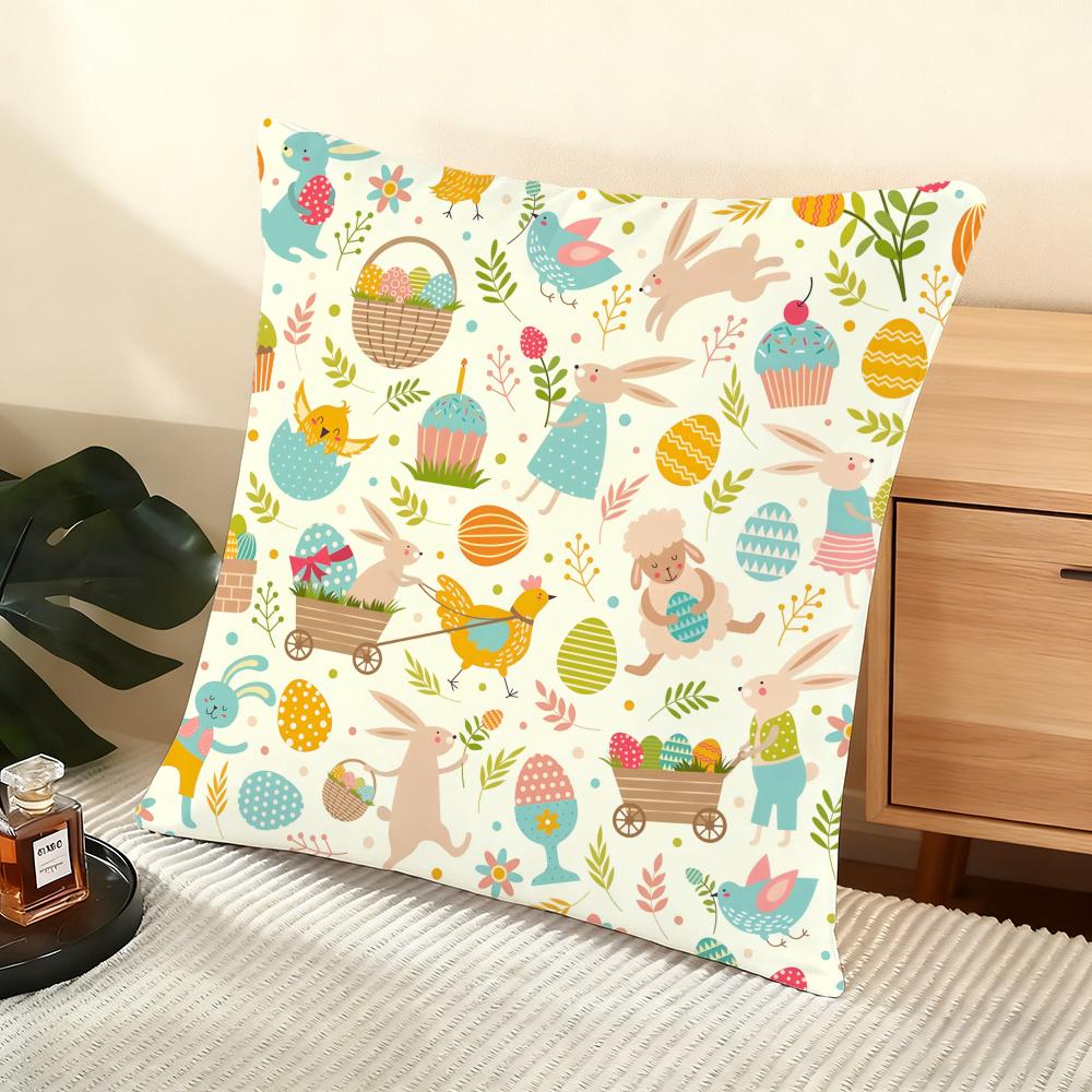 Easter Pattern Cushion Cover Soft Short Plush Pillow Cover Smooth Cozy Texture Aesthetic Cushion Case Home Decor
