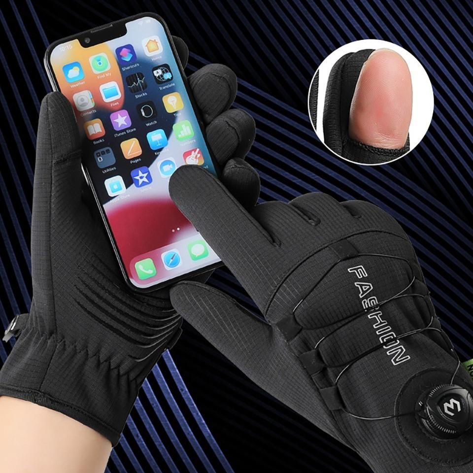 1Pair Cycling Gloves Winter Velvet Touch Screen Waterproof Windproof Fitness Outdoor Sports Rotary Flip-top Gloves Unisex