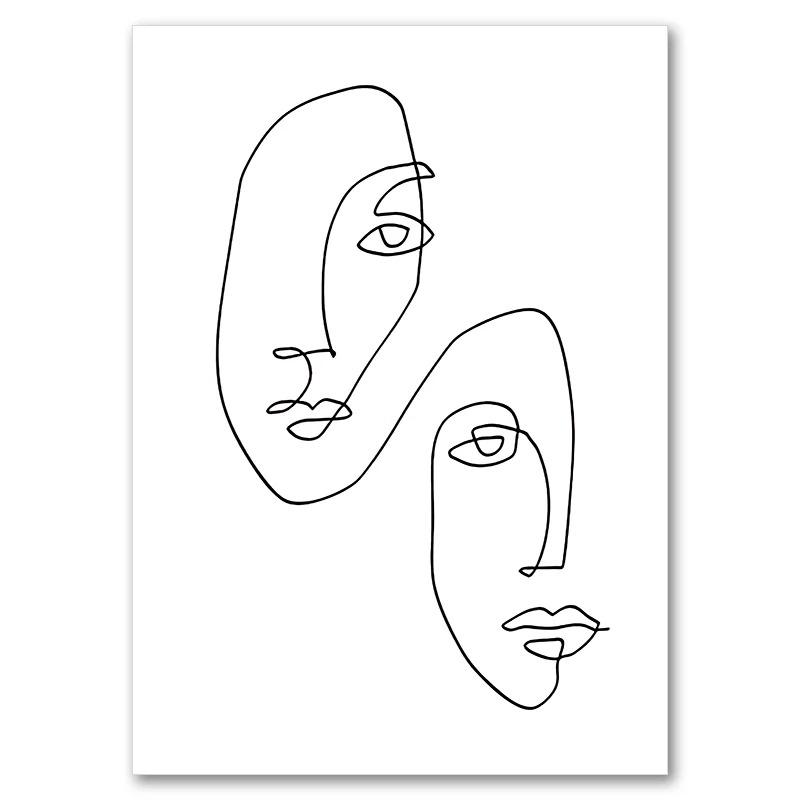 1 шт. настенное украшение постер спальня декор для комнаты абстрактные простые украшения для дома линии лицо холст картины постеры картинки без рамки