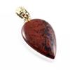 Natural Mahogany Red Obsidian 925 Sterling Silver Gift TwoTone Pendant 1.5" J1K01