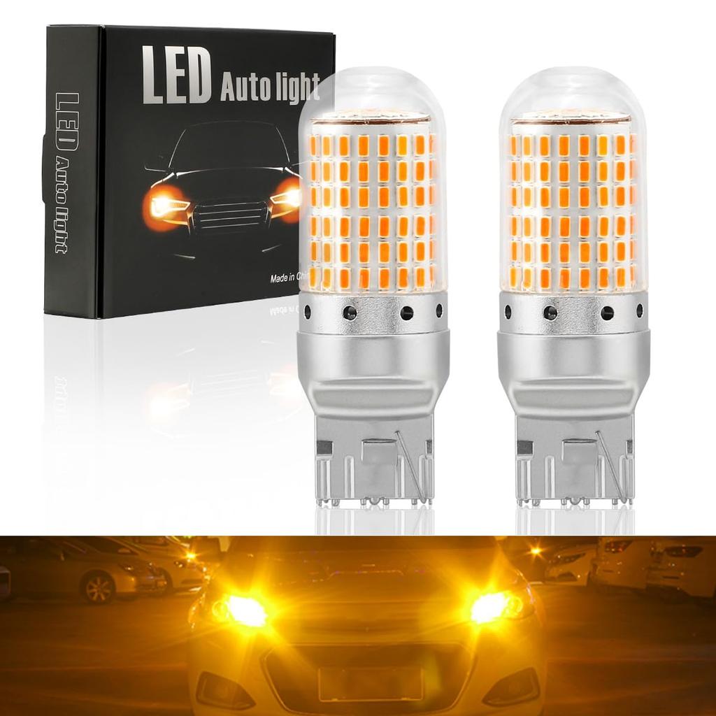 Futwod T20 LED Single Turn Signal Super Bright for Cars Prevents Cornering Diffused Bulbs, Amber/Orange, (7440 W21W/WY21W), 2-Pack, Hyper-Flash, Lamp,