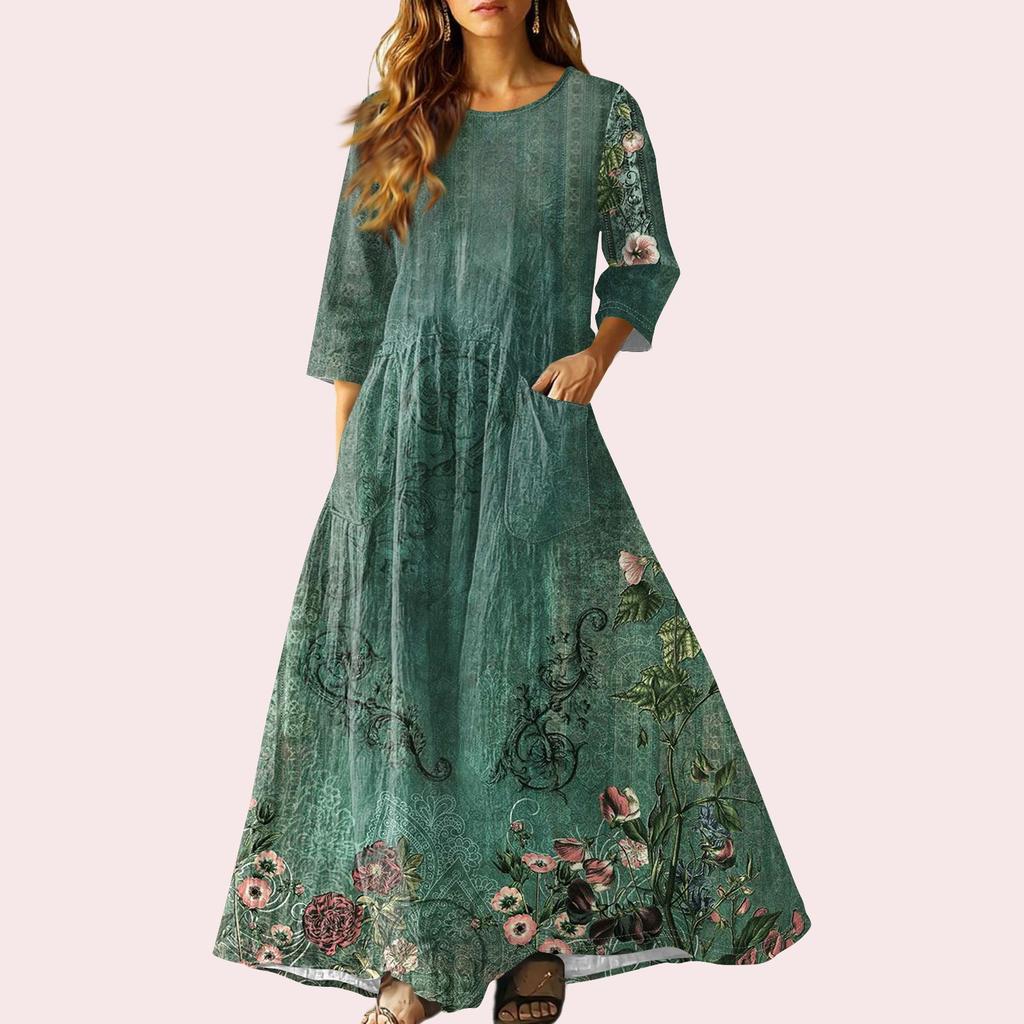 Women's Retro Ethnic Style Ribbon Embroidered Sleeveless Linen V-neck Maxi Dress