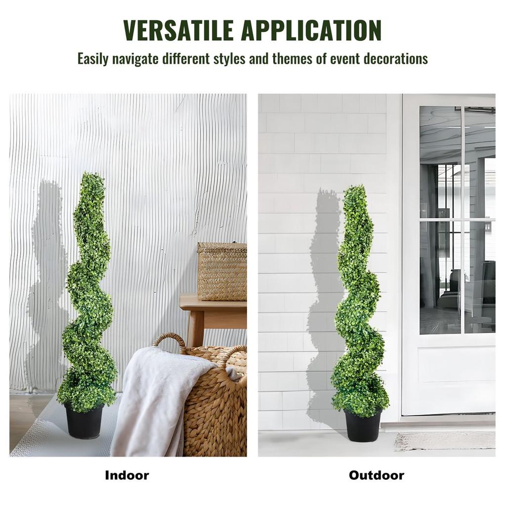 Artificial Topiaries Boxwood Trees, 4ft Tall (2 Pieces) Faux Topiary Plant Outdoor, All-year Green Feaux Plant w/ Replaceable Leaves for Decorative