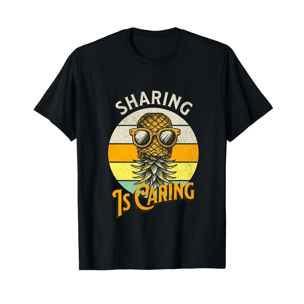 Swinger Inverted Pineapple T Shirt black vintage Washed Stretched homme graphic Stylish Casual Versatile streetwear Breathable