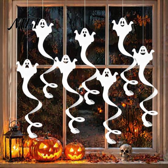 Spooky Festival Party Supplies 8 Pcs Halloween Hanging Ghost Swirl Decoration, White Ceiling Decoration Swirls Streamers for Home Office Haunted House