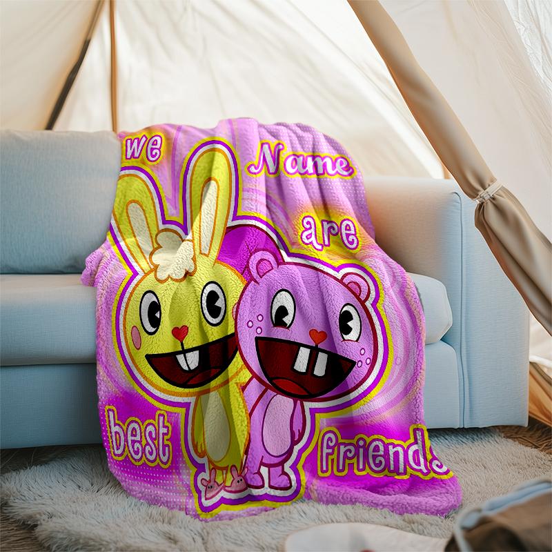 Personalized Custom Name Blanket - Happy Tree Friends Print Design,Blanket for Sofa,Bed,Travel,Camping - Soft and Warm, Great Gift