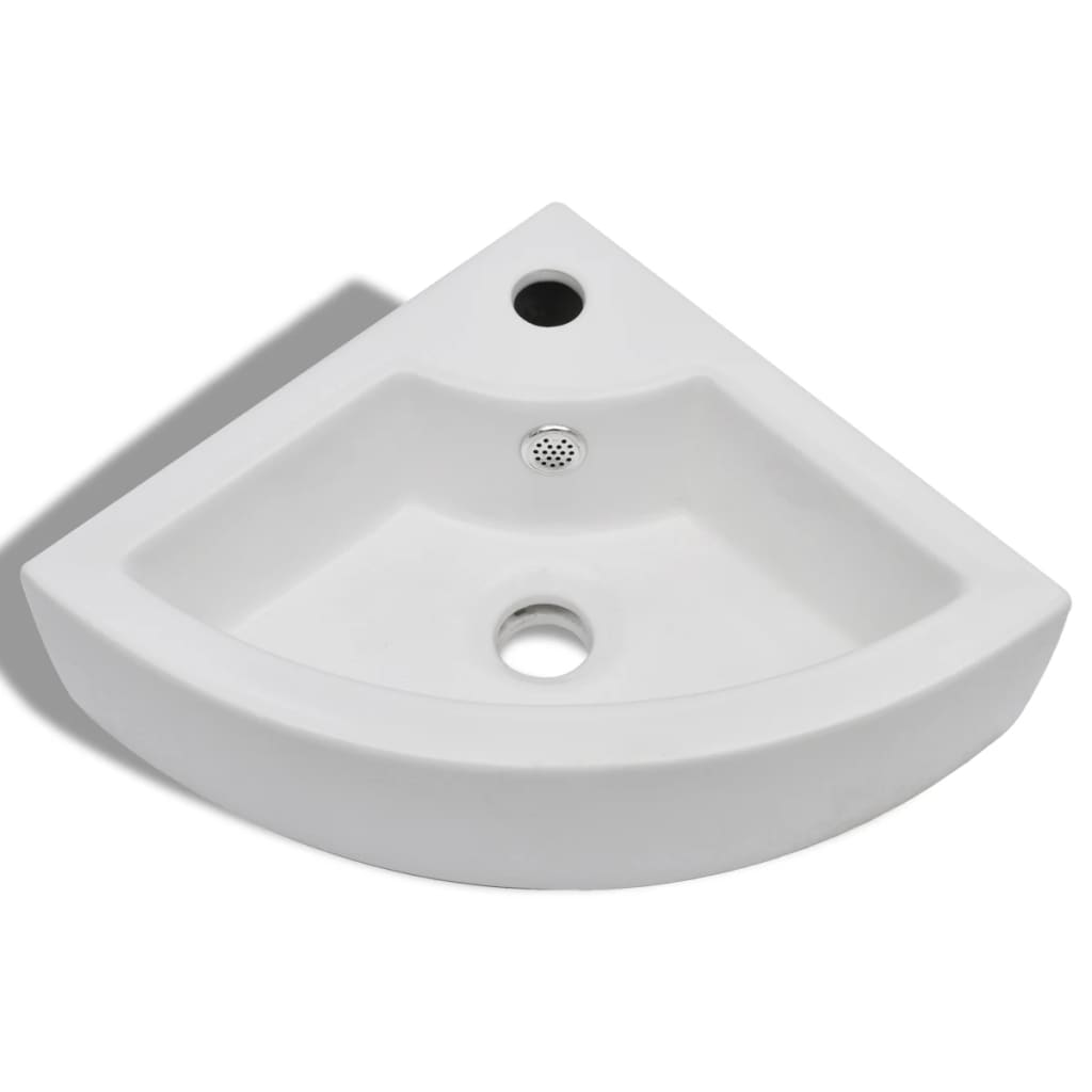 Ceramic Corner Wash Basin with Overflow 45 x 32 x 12.5 cm White