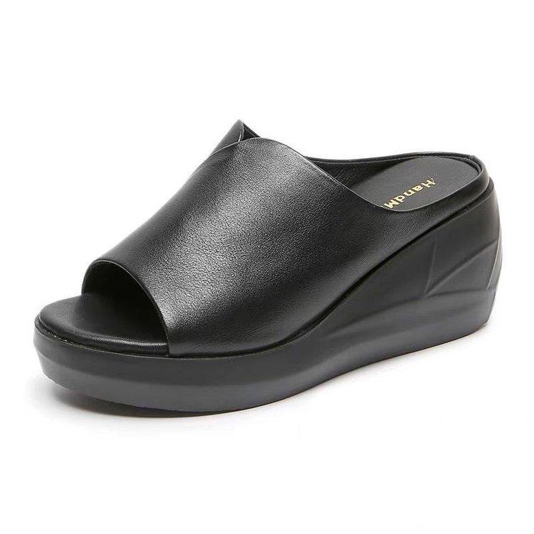 Летняя обувь Сандалии «рыбий рот» Женская дышащая женская обувь на толстой подошве на танкетке и тапочках