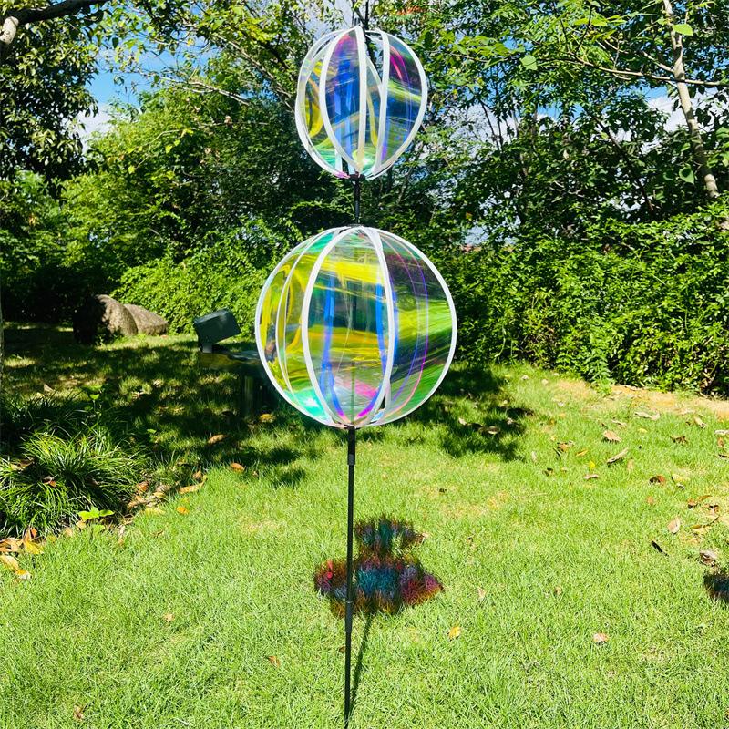 Reflective Ball Wind Spinner Colorful Windmill Sturdy Plastic Art Decor for Balcony Lawn Courtyard Outdoor Decoration