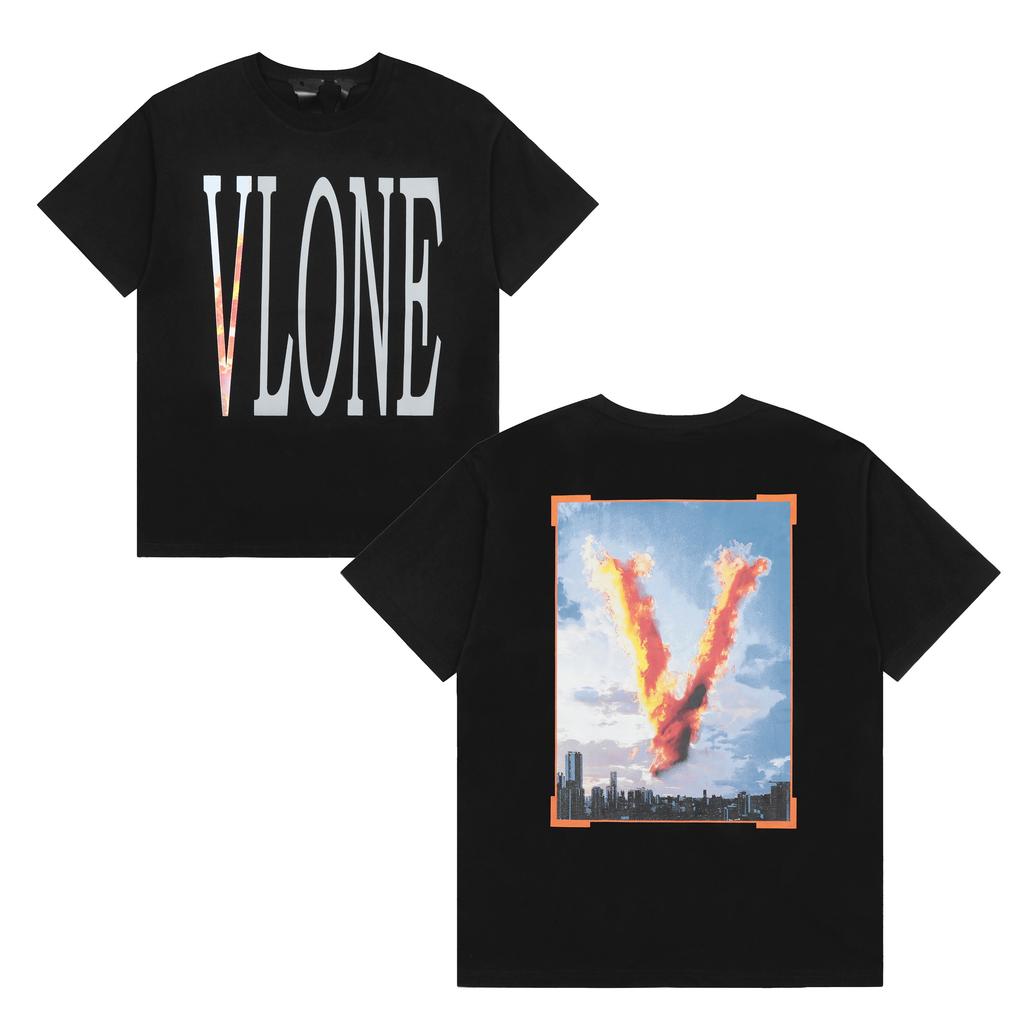 Vlone Оверсайз футболка с принтом City Fire V, мужская и женская, повседневная, хип-хоп, стритвир, с коротким рукавом