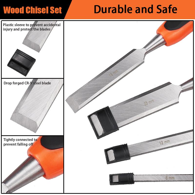 Профессиональный набор из 4 деревянных стамесок 6/12/18/25 мм для деревообработки, плоские стамески, набор инструментов для резьбы по дереву и резьбы по дереву