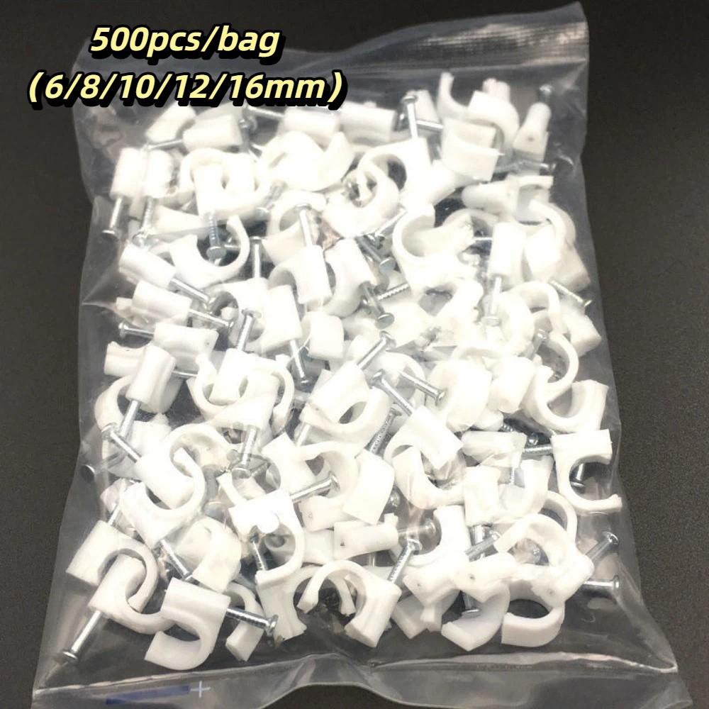 500pcs/bag Steel Nail Steel Nail Wire Clips Round Design Compact Size Round Cable Fasteners Wall Mounted Sturdy Material