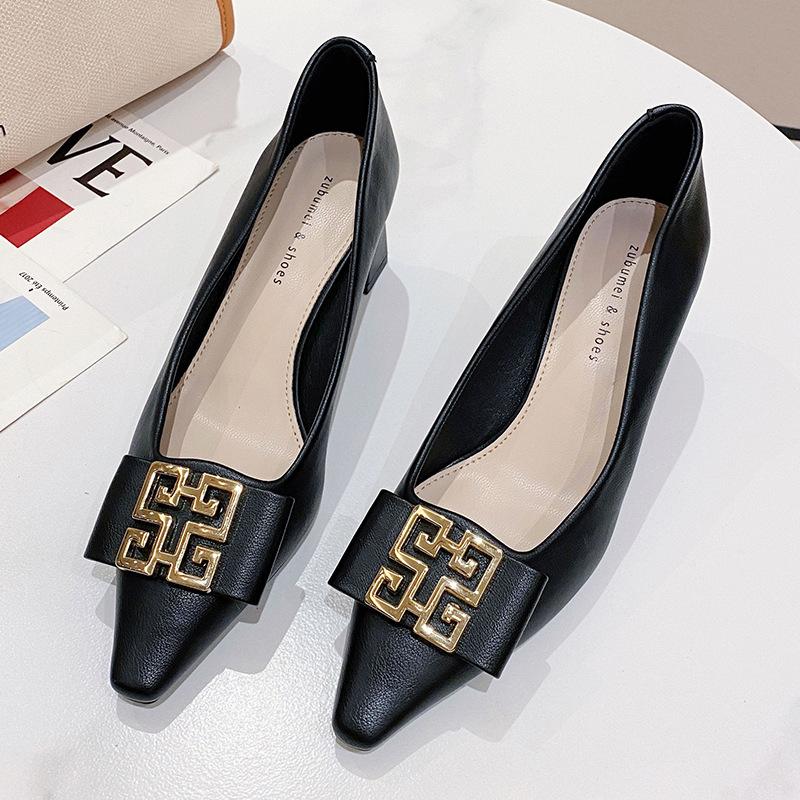 Корейская версия, профессиональные туфли на высоком каблуке с квадратным носком и массивным каблуком, темпераментные профессиональные туфли на одинарной платформе, женская простая модная женская обувь с квадратной пряжкой