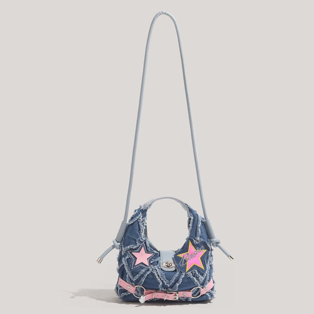 Spice Girl Denim Handbag Harajuku Underarm Shoulder Bag Casual Pink Star Crossbody Bag Girls