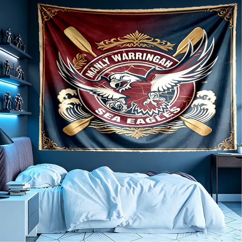 Manly Warringah Sea Eagles Print Tapestry, Lightweight Wall Hanging, for Bedroom, Dorm, Living Room, Home Art Decor, Birthday Christmas Gift for Frien