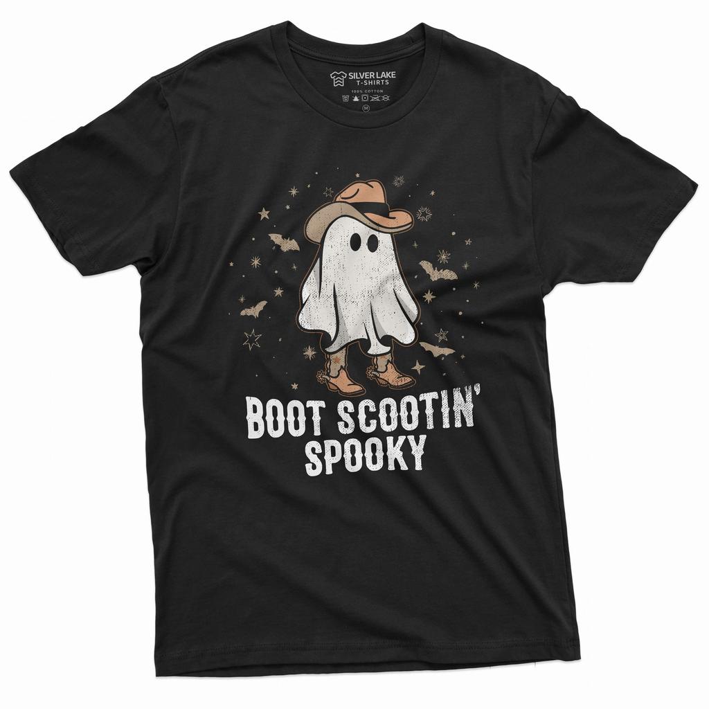 Men's Halloween Shirt Boot Scootin Spooky Shirt Funny Halloween Tee Cowboy Shirt