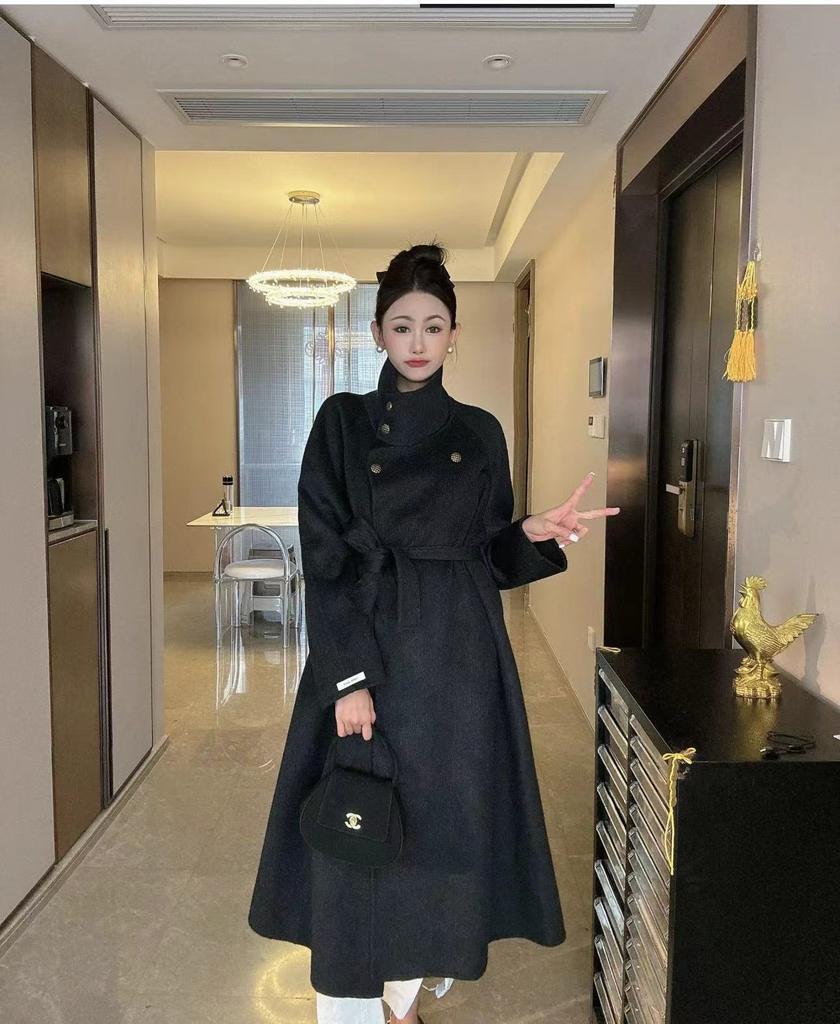 Ретро, Blue Island Bay, шерстяное длинное пальто, синее темпераментное классическое кейп-пальто, зимнее двустороннее твидовое пальто для женщин