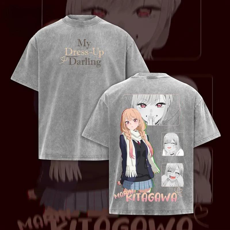 Anime My Dress Up Darling Kitagawa Marin Graphic T Shirt Men Women Washed Cotton Tshirts Retro Casual Clothing Harajuku T-shirt