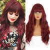 Синтетический длинный парик Красный волнистый парик с челкой Синтетическое термостойкое волокно для косплея Черный женский длинный парик