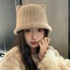 Bear Hat Female Plush Cute Winter Warm Bucket Hat Big Head Circumference Showing Face Small Bucket Hat Tide