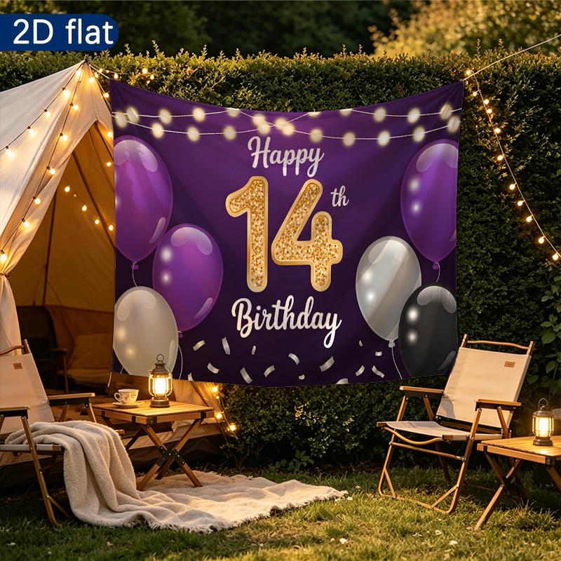 14th Glitter Birthday Backdrop 1pc - Polyester Background