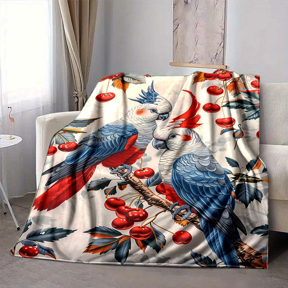 1pc Parrot Cherry Lightweight Flannel Blanket, Comfortable and Warm Blanket, for Office and Camping Sofa Bed161