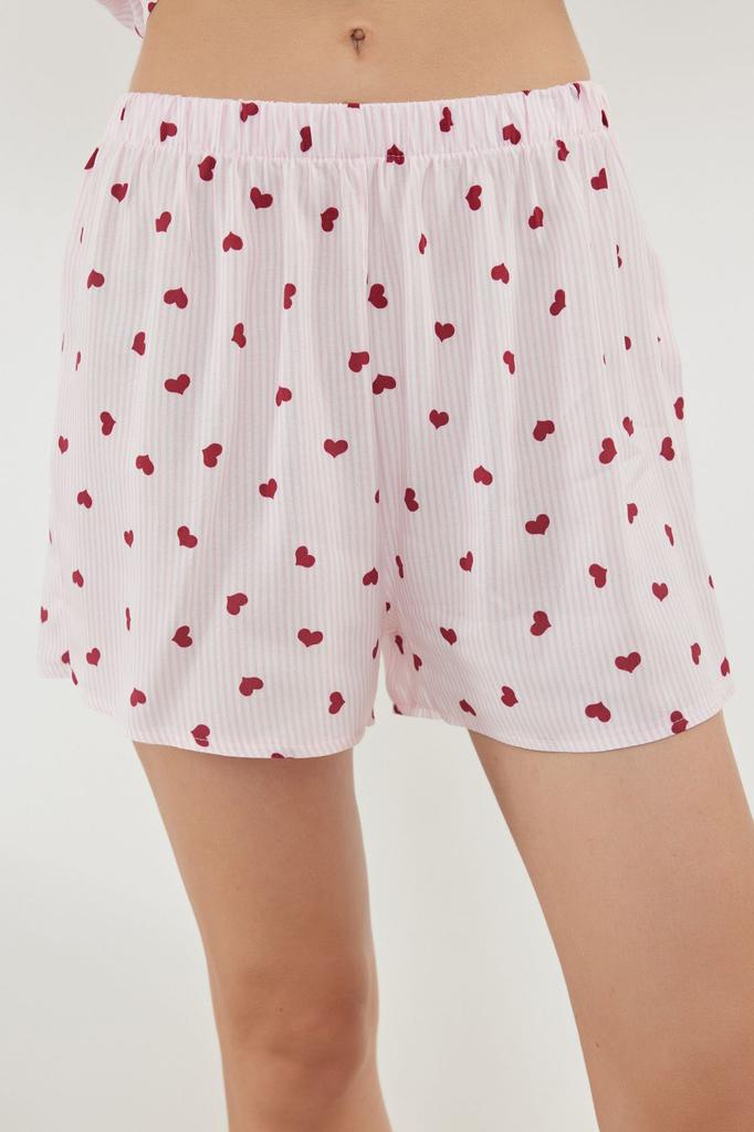 Women's Fashion Pink Striped Heart Patterned Viscose Woven Pajama Set