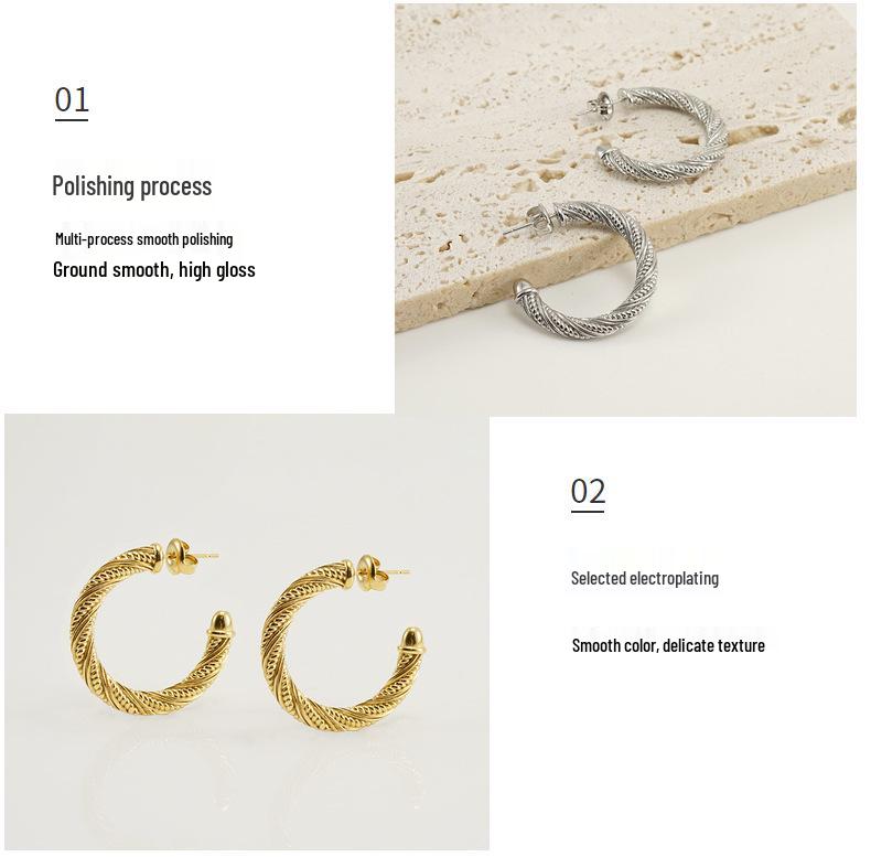 Серьги-кольца из титановой стали с золотистым покрытием 18 карат - Женский европейский и американский геометрический дизайн