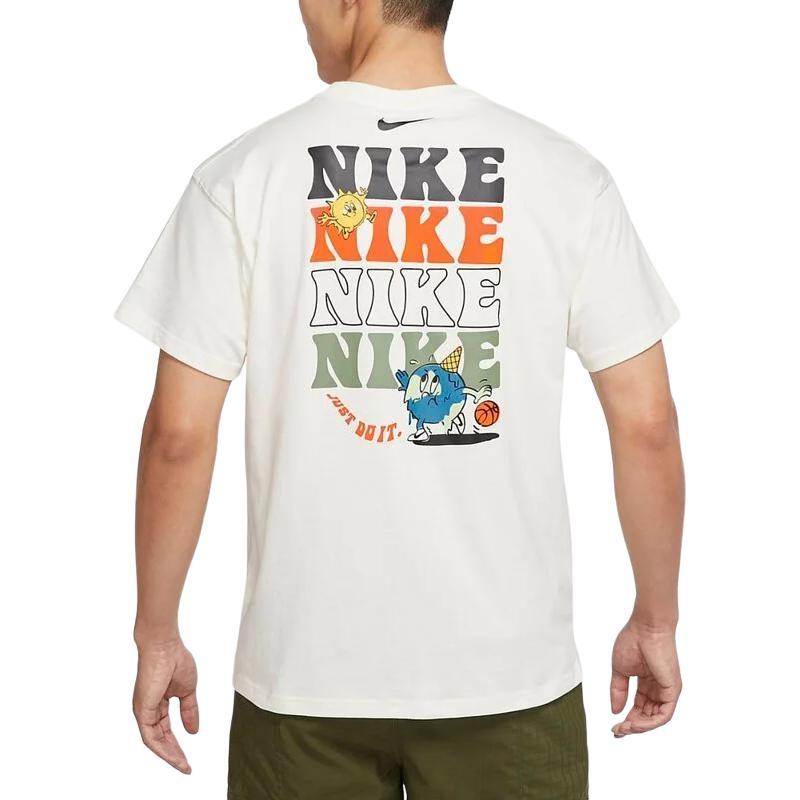 Men's Nike Logo Alphabet Cartoon Pattern Printing Round Neck Short Sleeve White T-Shirt DX6148-133