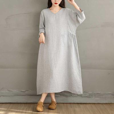 Дышащее мягкое свободное платье из хлопка и льна для поездок на работу, универсальное женское