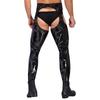 Mens High Waist Patent Leather Pants Cutout Design Nightclub Attire